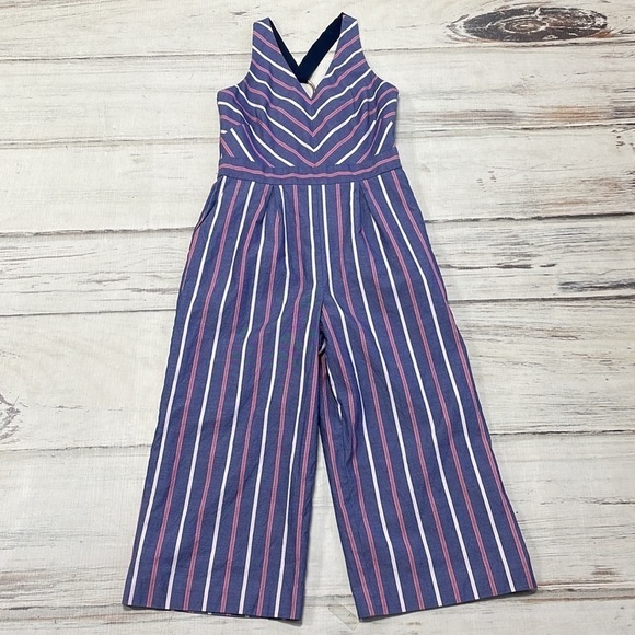 1901 Striped Jumpsuit Wide Leg V-Neck Blue Pink Size 10 - Picture 11 of 17